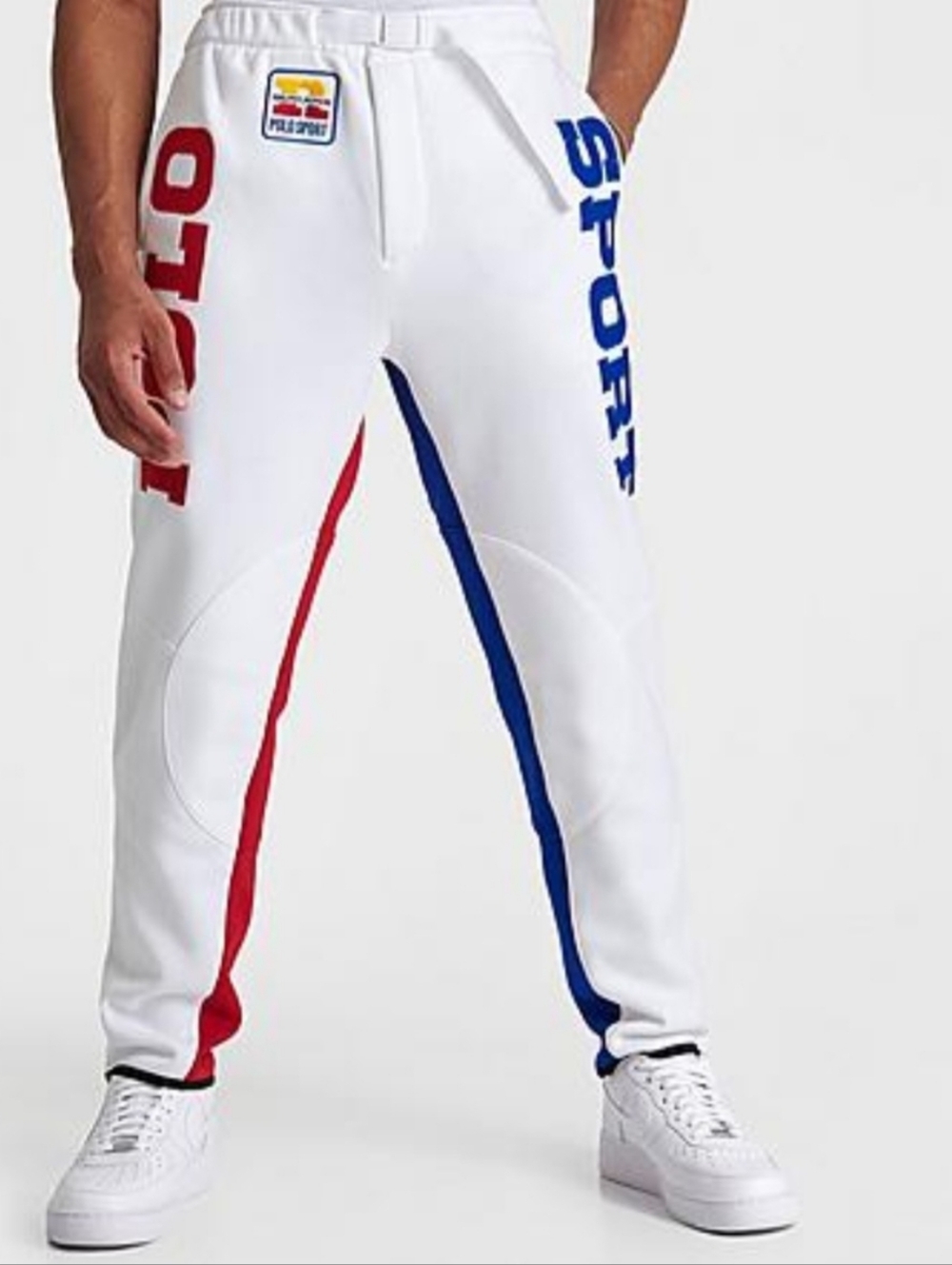Ralph Lauren White Sweatpants with Red & Blue Polo Sport Graphics